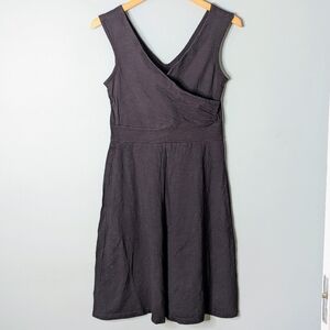 Patagonia Organic Black Cotton Double V-neck Faux Wrap A Line Dress Size M